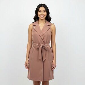 Tan Sleeveless Blazer Vest Dress‎ Bested Small Size Muted Rose Hue Modern Layer